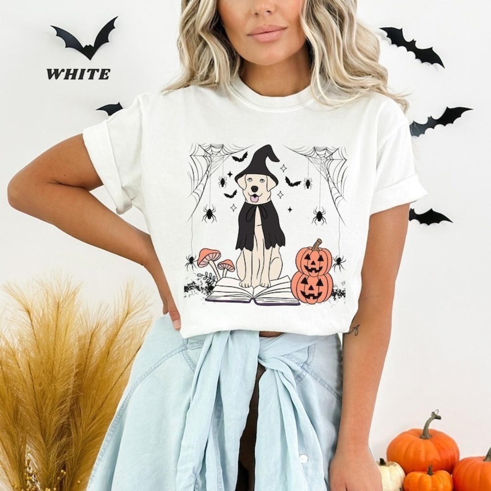 Dog Witch Halloween T-Shirt Spider Web Witchy Dog Tee Gift For Her